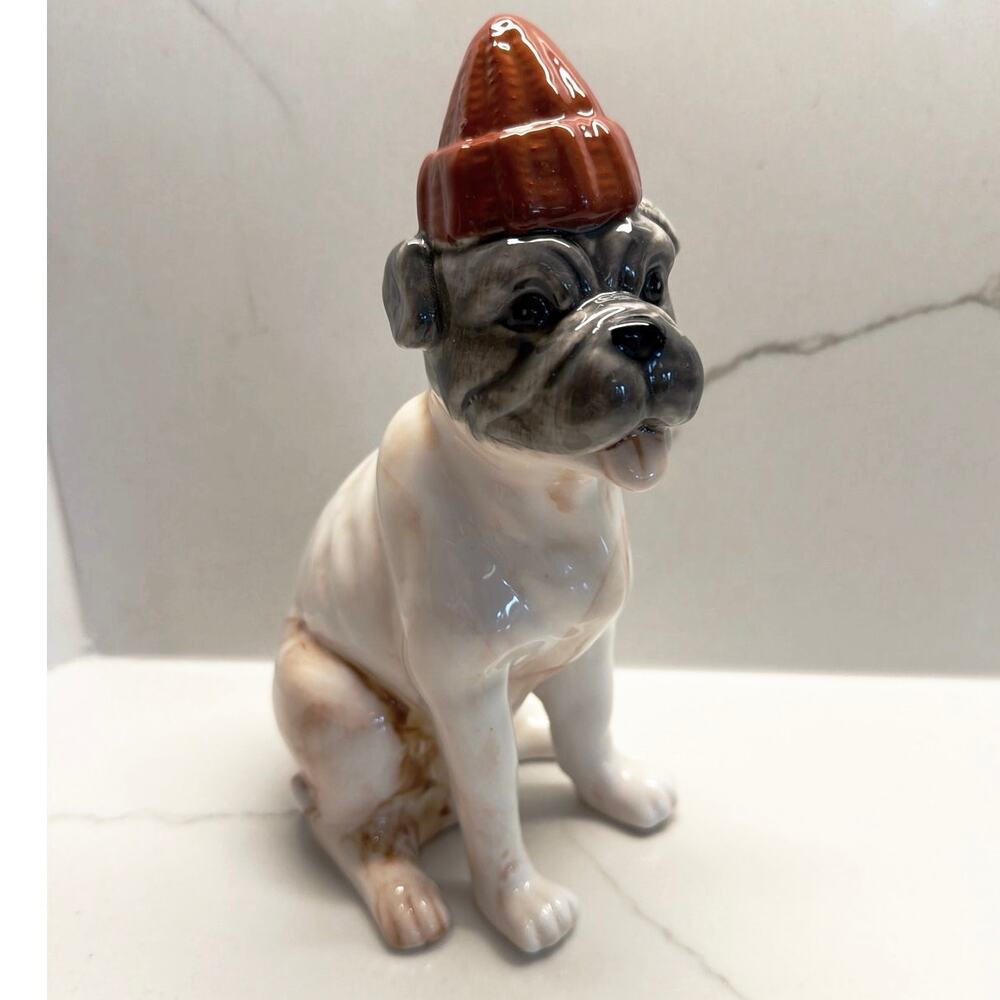 NEW Creative Co-Op Hand Painted Stoneware Bulldog Dog Vase Figurine